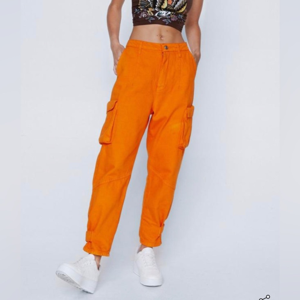 Nasty Gal orange cropped cuffed cargo pants